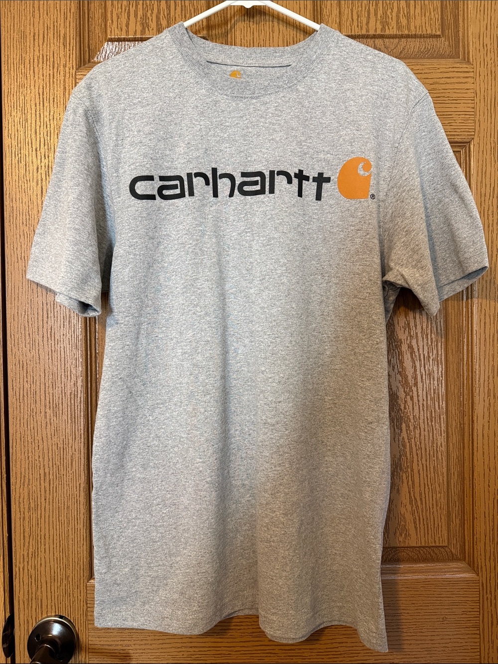 Carhartt Gray Short Sleeve Logo Tee with Orange Accent